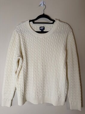 Lands' End Ivory Cable Crewneck Sweater